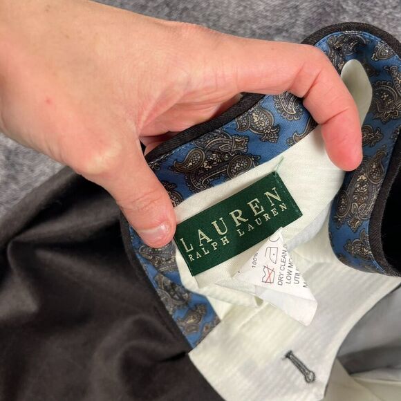 Lauren Ralph Lauren 100% Wool Plaid Cuffed Pants Men's 36X30 Gray Pleated - Picture 4 of 15